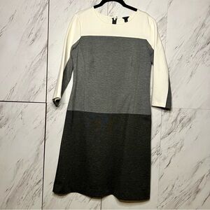 Ann Taylor White Gray Color Block Ponte Knit Stretch Sheath Dress SZ 8